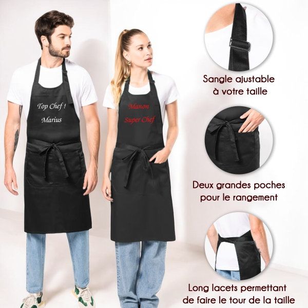 Tablier Brodé Noir personnalisé