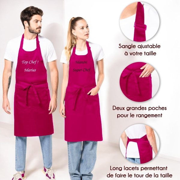 Tablier Brodé fuchsia personnalisé