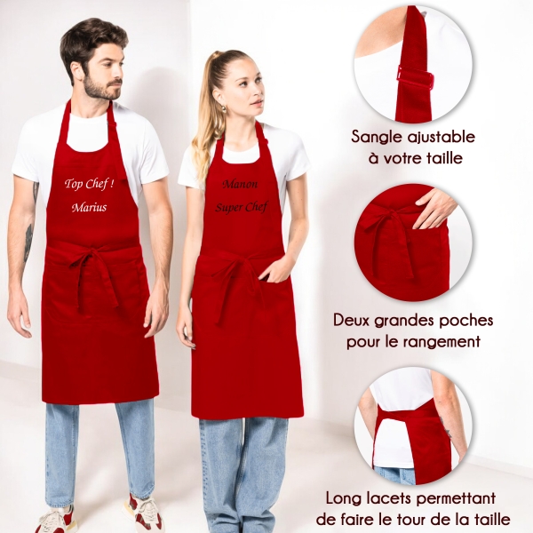 Tablier adulte rouge personnalisé