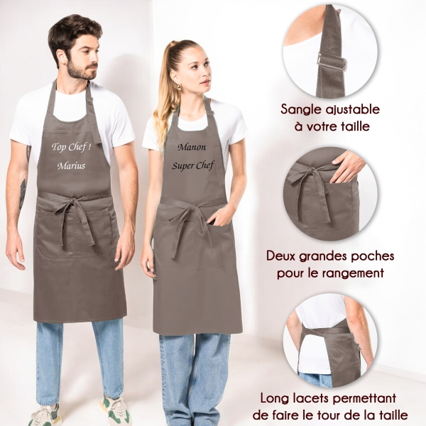 Tablier personnalisé adulte gris personnalisé