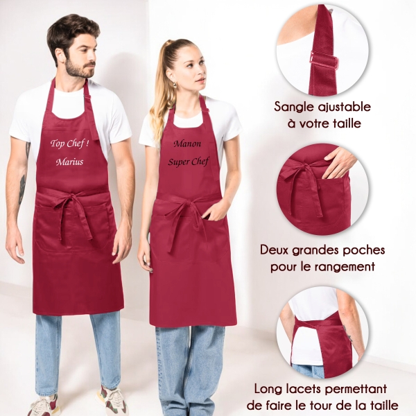 Tablier adulte marsala personnalisé