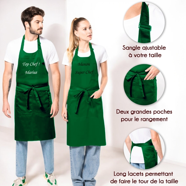 Tablier Brodé vert personnalisé