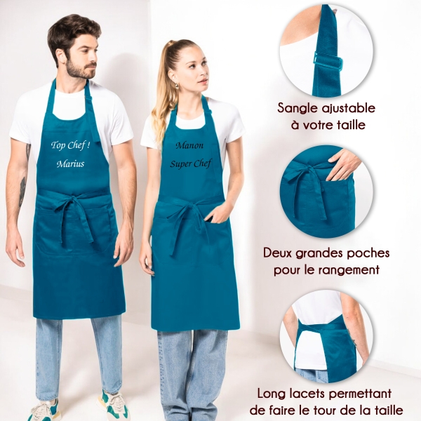 Tablier Brodé bleu tropical personnalisé