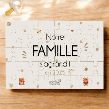 Puzzle à personnaliser pour révélation grossesse - famille qui s'agrandit