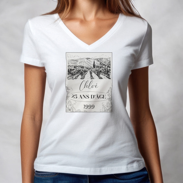 Tee-shirt femme personnalisé étiquette bouteille vin