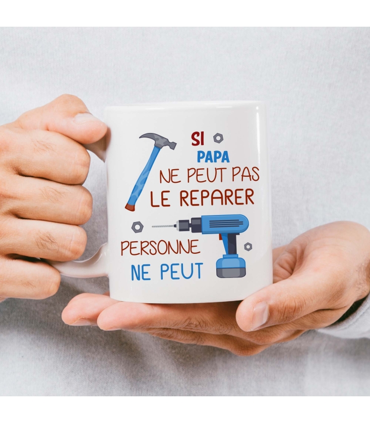 Tasse Mug Papy Bricoleur - Message Humoristique 'Si Papy Ne Peut Pas Le Réparer...' - Cadeau Grand-Père - 350 Ml - Poignée Clé à Molette