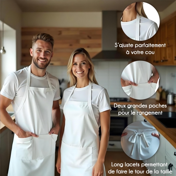 Tablier adulte blanc prénoms personnalisé