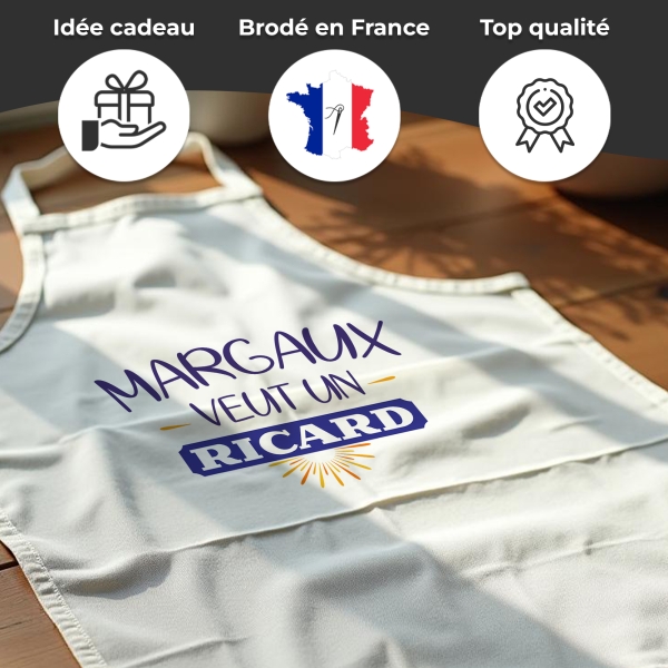 Tablier adulte blanc ricard personnalisé