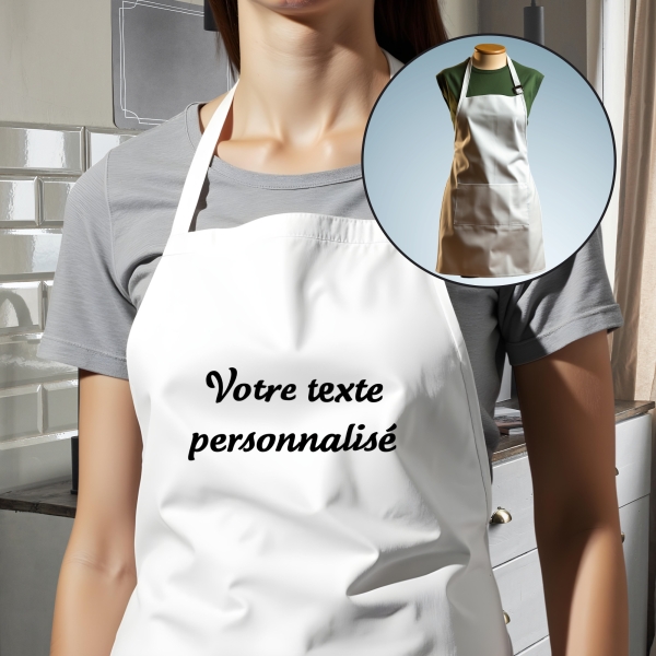 Tablier adulte blanc texte personnalisé