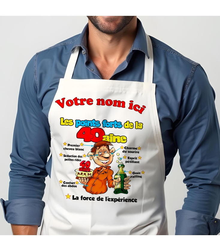 Tablier blanc homme 40 ans personnalisable