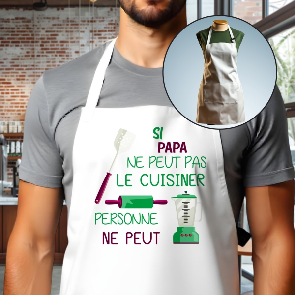 Tablier adulte blanc cuisiner personnalisé
