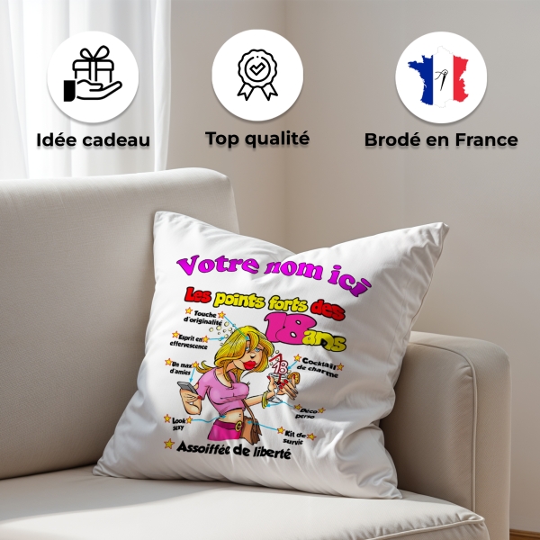 Coussin Anniversaire 18 ans femme