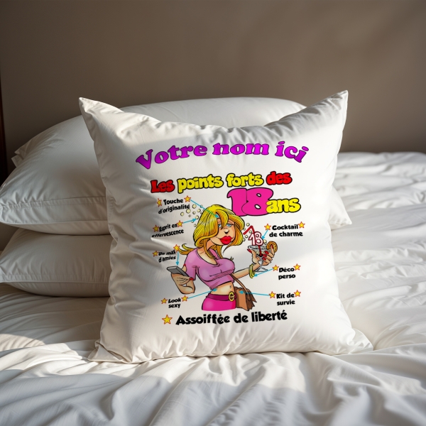 Coussin Anniversaire 18 ans femme