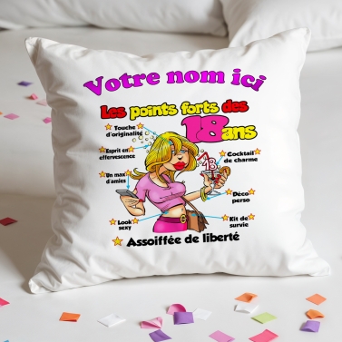 Coussin Anniversaire 18 ans femme