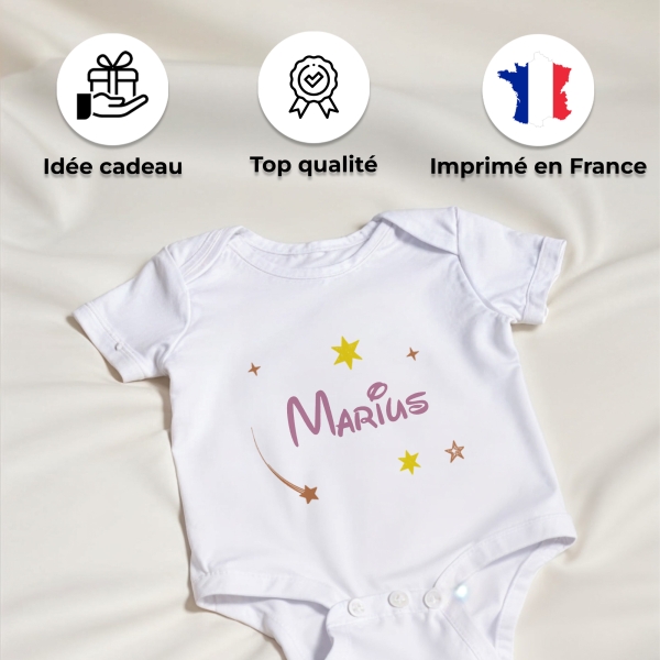 body bébé personnalisé prénom étoile filantes