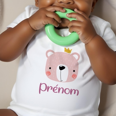 body bébé personnalisé prénom ours rose