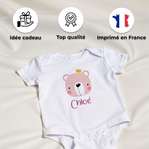 body bébé personnalisé prénom ours rose
