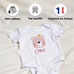 body bébé personnalisé prénom ours rose