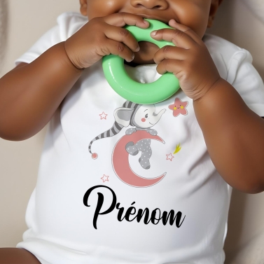 body bébé personnalisé prénom lune rose