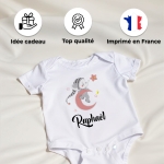 body bébé personnalisé prénom lune rose