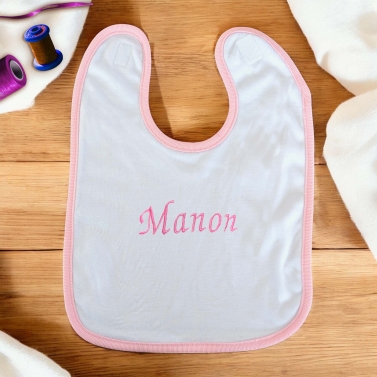 Bavoir rose à personnaliser en broderie
