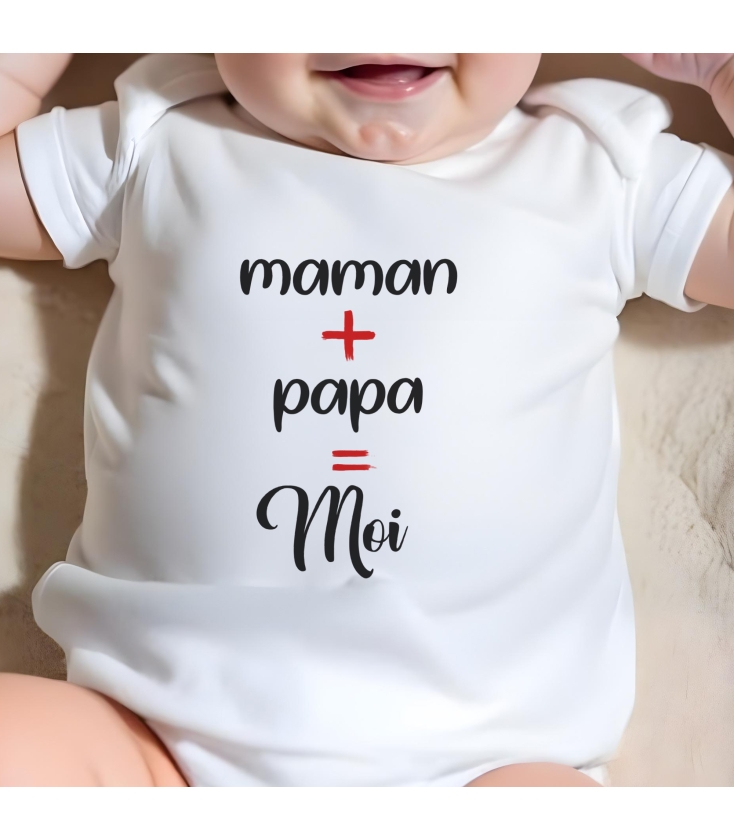 Body Bébé Personnalisé – Prénom Papa + Maman = Prénom Bébé, Cadeau Naissance Original Et Tendre