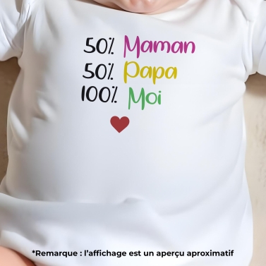 body bébé personnalisé 50% maman 50% papa