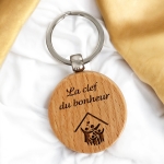 Porte-clés rond en bois personnalisé - Modèle Maison