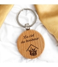 Porte-clés rond en bois personnalisé - Modèle Maison