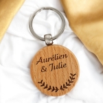 Porte-clés rond en bois personnalisé - Modèle Lauriers