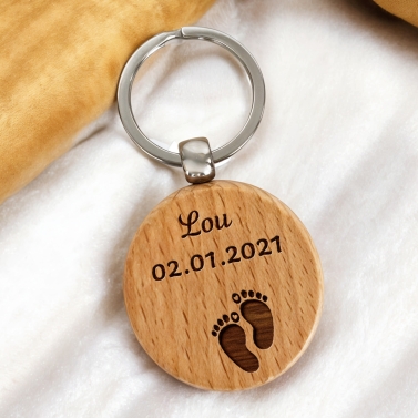 Porte-clés rond en bois personnalisé - Modèle Enfant