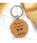 Porte-clés rond en bois personnalisé - Modèle Amour