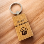 Porte-clés rectangle en bois personnalisé - Modèle Maison