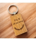 Porte-clés rectangle en bois personnalisé - Modèle Lauriers