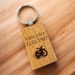 Porte-clés rectangle en bois personnalisé - Modèle Moto