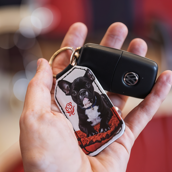 Porte clé cuir rectangle photo personnalisé