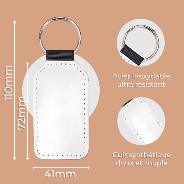 Porte clé cuir rectangle photo personnalisé