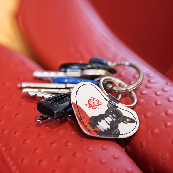 Porte clé cuir coeur photo personnalisé
