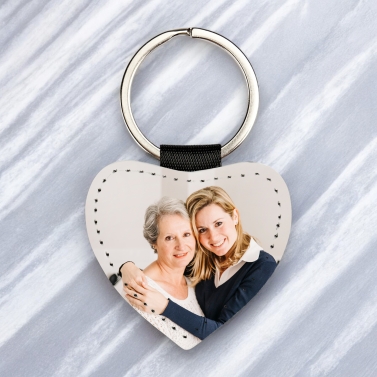 Porte clé cuir coeur photo personnalisé