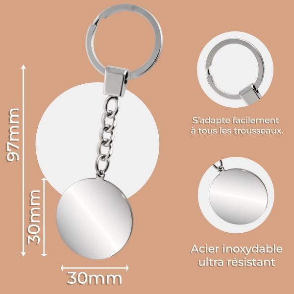 Porte clés rond acier à personnaliser