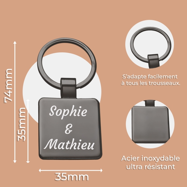 Porte-clés carré texte à graver