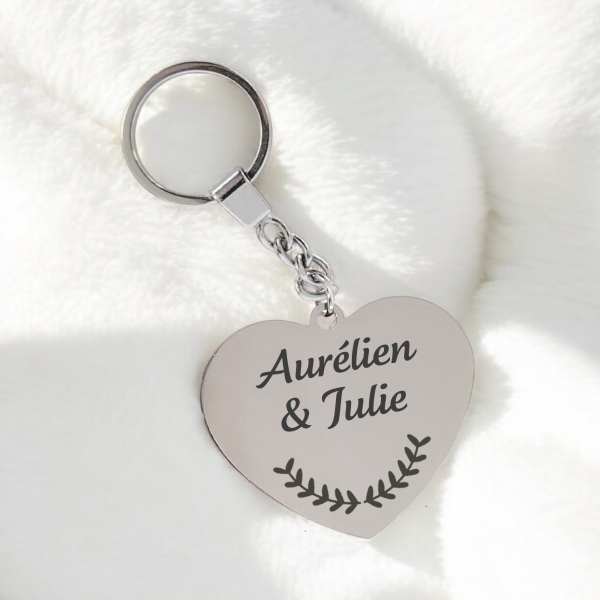 Porte-clés cœur personnalisé - Modèle Lauriers