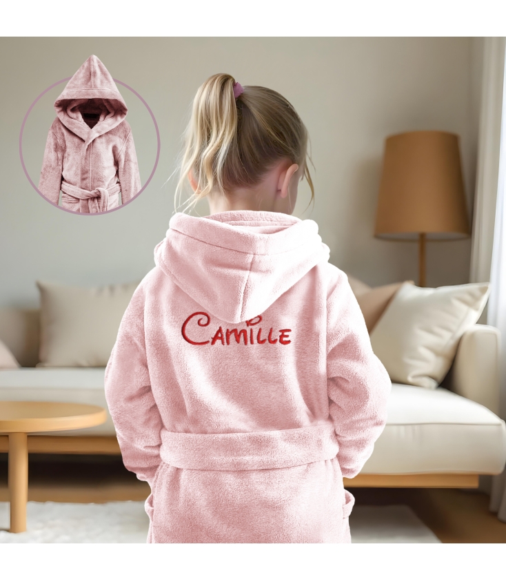 Peignoir enfant rose à personnaliser avec votre texte