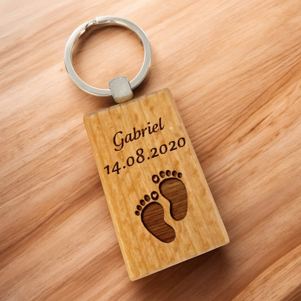 Porte-clés rectangle en bois personnalisé - Modèle Enfant