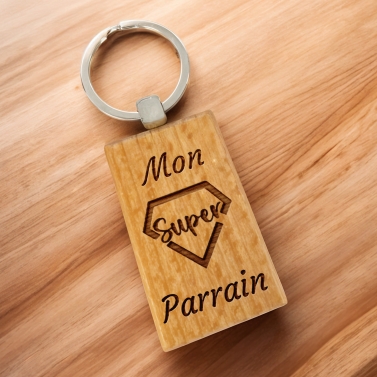 Porte-clés rectangle en bois personnalisé - Modèle Super