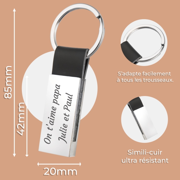 porte clés rectangle cuir texte à graver