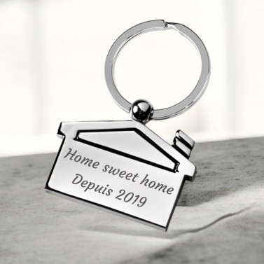 porte clés maison métal chromé texte à graver