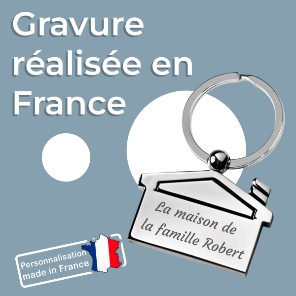 porte clés maison métal chromé texte à graver