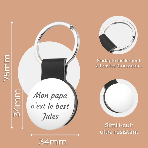porte clés rond cuir texte à graver