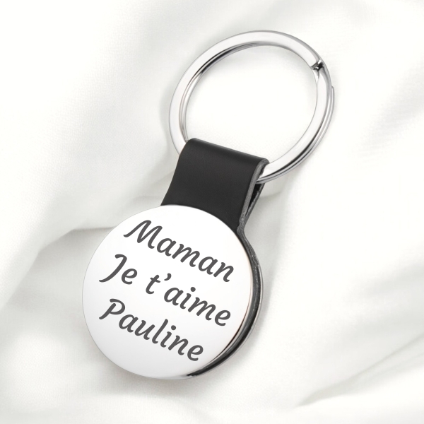 porte clés rond cuir texte à graver